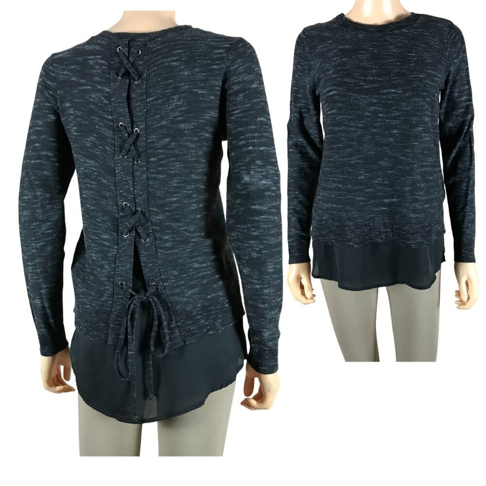 DEX Layered Look Lace-up Back Sweater Size SMALL